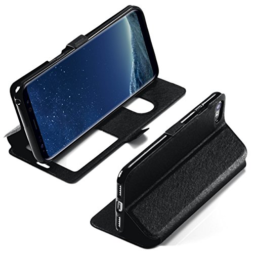 Samsung Galaxy S7 HÃ¼lle mit Sicht-Fenster Schwarz [OneFlow Comfort Cover] Stand-Funktion SchutzhÃ¼lle Ultra-Slim HandyhÃ¼lle fÃ¼r Samsung Galaxy S7 Case Flip Handy-Tasche