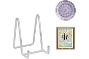 DIDUDIDU Soporte Platos Mesa Caballete Expositor - 4 Piezas Plata Soportes para Platos Decorativos - Soporte de Placa para Exhibicion - Caballetes de Hierro Para Marcos de Fotos | Libros | Arte - 4,5 Pulgadas
