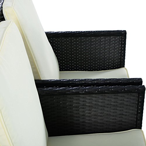 5tlg Gartenmöbel Polyrattan Lounge Set Esstisch Set Rattanmöbel Gartensitzgruppe Essgruppe Gartengarnitur Gartenset Tisch Stühlen Hocker Garnitur inkl. Kissen