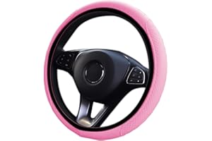 CGEAMDY Couvre Volant Élastique en Microfibre Cuir, Housse Antidérapante Respirante Souple, Diamètre 38 cm, Universelle pour Voiture (Rose)