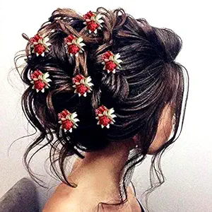 Hair Flare 2148 Womens Girls Ladies Hair Pins Clips Hair Buns HairStyles Artificial Flowers Accessories For Weddings Bride, Red