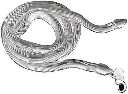 Kangqifen Jewelry Mens Womens Necklace,925 Silver Plated Flat Snake Chain,Width 0.23 inch - Length Optional(18 inch)