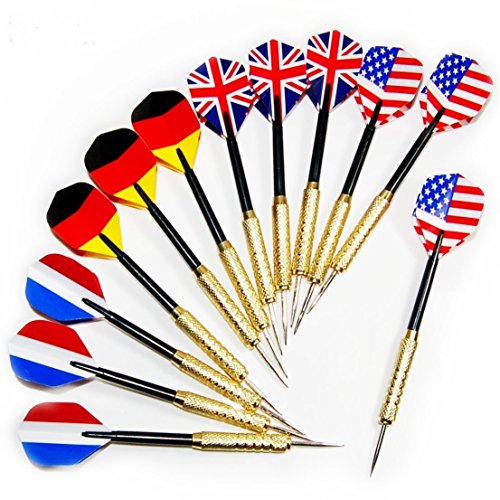 Monkeybrother 12 unidades punta dardos con la bandera nacional vuelos (4 estilos) - acero inoxidable aguja Tip Dart con 2BA aluminio cañas
