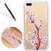 Produktbild Floral Blume Hülle für iPhone 7,Flower Case Cover für iPhone 7,Leeook Schön Kreative Lovely Cool Rosa Pfirsichblüte Schmetterling Bunt Malerei Muster Entwurf Durchsichtig Weich Soft TPU Zurück Rückseite Bumper Gel Schutzhülle Transparent Phone Case Cover Handy Tasche Etui Schale Hochwertigem Protektiv Silikon Silicone Skin Shell für iPhone 7 (4.7 Zoll) + 1 x Schwarz Eingabestift-Pink Peach Blossom Butterfly