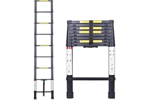 EGTink Échelle Télescopique 2,6M, Extensible Télescopique,Pliable Extension Escabeau Aluminium, Marchepieds Escamotables,Portable Extensible,Charge Max 150 kg,Noir