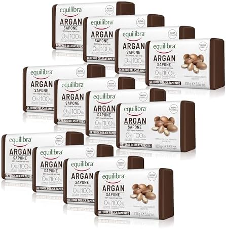 equilibra Argan Sapone 100% vegetale, 100 g, Pacco da 12