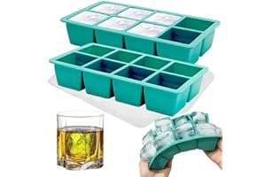 Theuwnee® 2 PCS Vassoio per Cubetti di Ghiaccio in Silicone, Grande Stampo per Cubetti di Ghiaccio con Coperchio, Inodore, Impilabile e Lavabile in Lavastoviglie, per Birra, Whisky, Cocktail e Snack