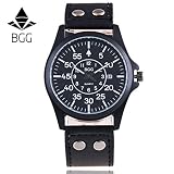 cookdate Armbanduhren männer Herrenuhr mit Datum Funktion Armbanduhr Herren Herren-Lederband Uhren Business Sport Analog Quarz Datum Armbanduhr BK Armbanduhr Uhren Herrenuhr Herrenarmbanduh Schwarz