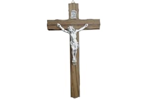 Eurofusioni Crocefisso da Parete in Legno di Noce e Cristo Placcato Argento - Croce h 18 cm