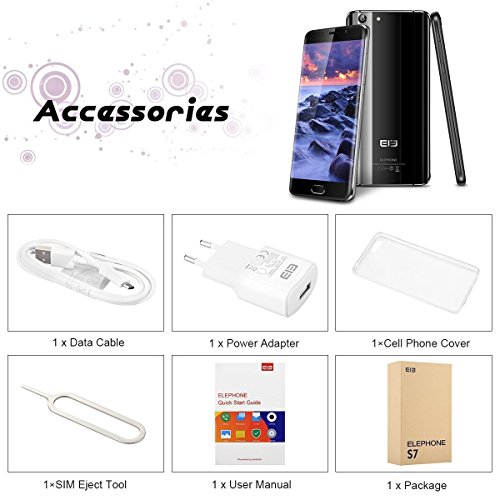 Elephone S7 - 4G LTE Smartphone, 5.5 Zoll, Android 7.1.1, Handy ohne Vertrag, Helio X25 Deca-Core, 4GB RMA 64GB ROM, 3000mAh, Fingerabdruck-ID, Dual Kamera, Dual SIM, OTG (Schwarz)