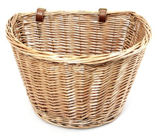 Retro Fahrradkorb aus Weidengeflecht, mit Lederriemen, handgefertigt