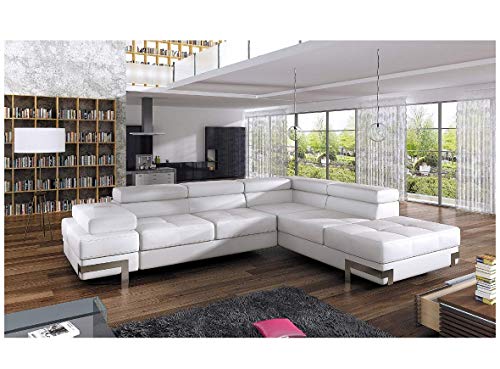 Bmf Emporio White Modern Corner Sofa Chrome Legs Bed Storage Faux