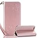 Produktbild iPhone 5S Hülle,iPhone 5 Hülle,YingC-T Elegant Prägung Rose Blume Schmetterling Muster Premium Flip PU Leder Brieftasche Handytasche im BookStyle Ledertasche mit Kartenfach Ständer und Magnetverschluß Handschlaufe Wallet Case Lederhülle Schutzhülle Handyhülle Dünn Rückseite Folio Abdeckung Etui für Apple iPhone 5/SE/5S - Rose Gold