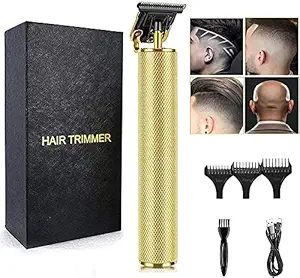 Professional Cordless Hair Trimmer, Electric Finishing Trimmers Kit, T-Blade Trimmer USB Rechargeable Beard Trimmer Kit, Hair Trimmer for Men (Golden)