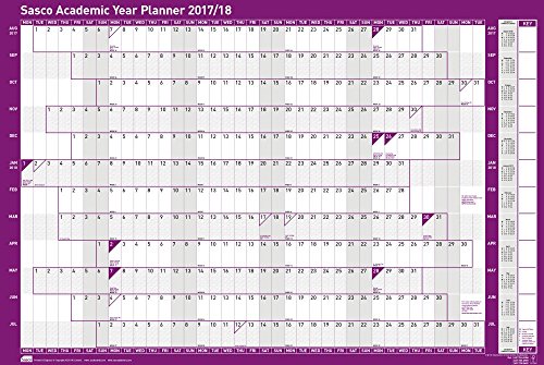 Sasco 2017/2018 Poster Style Academic Year A1 Wall Planner with Sticker Pack, Wet Wipe Marker Pen & Pen Clip (W915 x H610mm)
