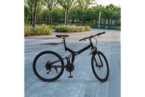 BURUIYOTEN 26 Zoll 21-Gang Mountainbike Fahrrad Bike Klappfahrrad Mtb Jugendfahrrad Full Suspension Mountain Bikes Folding Adult Disc Bicycle Dual Brake Foldable Max Load 150Kg Road Carbon Steel Men Women Frame