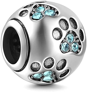 Cute Animal Dog Cat Paw Print Cubic Zirconia Circle 925 Sterling Silver Charms Beads Jan-Dec Synthetic Birthstone Christmas Jewellery Gifts