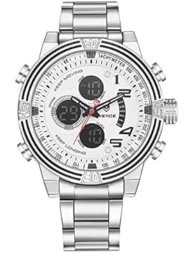 Alienwork Analog-Digital Armbanduhr sport LCD Uhr Herren Uhren Multi-funktion Chronograph Metall weiss silber...