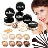 LIGHT SKIN 14pc Bare Naked Skin Mineral Makeup Set (Large) by NCinc. + Complete Brush Set. Minerals Makeup Starter Kit