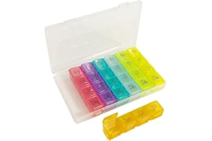 BOJIUSARL Portable Pilulier Semainier 7 Jours Boîtes à Pilules avec 28 Compartiments Matin Midi Soir Nuit 4 Fois Pilulier Hebdomadaire Multicolores Boîte à Medicaments Vitamines Suppléments