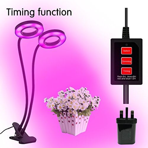 Upgraded Timing Function Dual head Grow light 36LED 5 Dimmable Levels Led Grow Lamp Bulbs with Adjustable 360 Degree Gooseneck for Indoor Plants Hydroponics Greenhouse Gardening By LAMASTON (plant light with timing round)