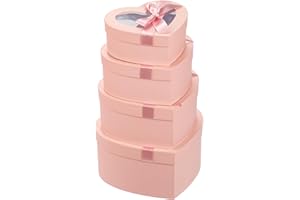 OAIRSE 4PCS Pink Gift Boxes with Clear Lids Heart Shaped Flower Boxes Nesting Florist Hat Boxes for Arrangements Floral Gift Box for Presents Wedding Valentines Birthday Mother's Day Chocolate Crafting
