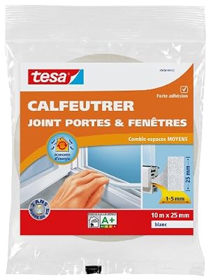 Tesa 05456-00102-00 Calfeutrer joint Portes & Fenêtres Polyvalent Comble espaces moyens 10 m x 25 mm x 5 mm