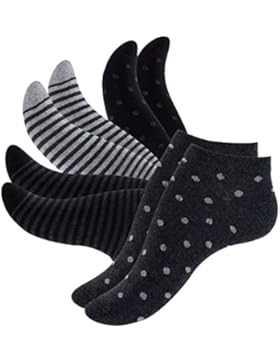 8 Paar Damen Sneakersocken Füßlinge mehrfarbig mit Streifen, Punkte und Herzen