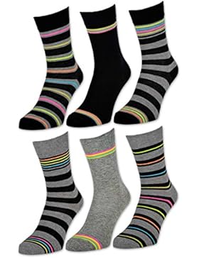 6 oder 12 Paar Damensocken Baumwolle NEON Ringel ohne Gummidruck - 34965 - sockenkauf24