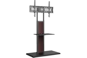 FITUEYES Stojak pod telewizor z drewnianą półką, stojak na telewizor nadaje się do dużych telewizorów, regulacja wysokości, wychylny, od 32 do 75 cali do 40 kg, maks. VESA 600 x 400