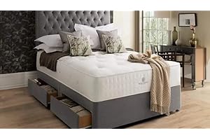 CALISMA Designer Damask Memory Spring Foam Divan Bed Set With Mattress, 2 Drawers (Same Side) and Headboard (Charcoal, 4FT Small Double)