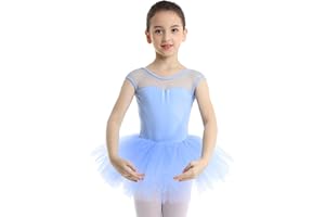 inlzdz Enfant Fille Justaucorps de Danse Ballet Classique Tutu Danse Robe Patinage Gymnastique Léotard Gym Sport Costume Ballerine Dancewear 4-12 Ans