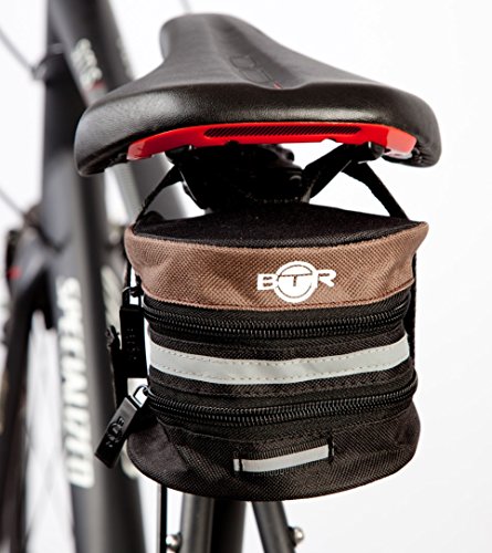 BTR erweiterbare Fahrradtasche / Satteltasche, große Gepäcktasche mit Reparatur-Set, selbstklebende Flicken x 6 & umfangreiches Fahrrad-Reparaturset zur Reifenreparatur mit Fahrrad-Werkzeugen - 2