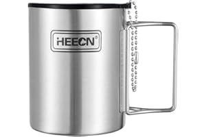 HEECN® Edelstahlbecher Klappbar mit Deckel - Camping Becher - Edelstahl Tasse - Thermo - Kaffeebecher - Doppelwandige Isolierbecher BPA-frei HESS-007R 330ml mit Versiegeltem Trinkdeckel
