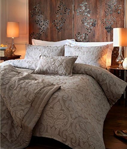 Opulence Bed Sebastian Duvet Cover Set Jacquard Floral Ethnic Leaves Natural Stone, Beige, King