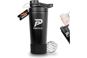 PUREPULS Edelstahl Shaker mit Mix-Ball | Protein Shaker mit 750 ml | BPA-frei & doppelwandig isoliert | Eiskalte Shakes | Auslaufsicherer Eiweiß Shaker für Sportler | Spülmaschinenfest (bis 45°C) Schwarz