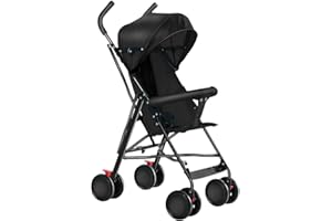OHMG Kompakter Buggy,Baby Sportwagen,Kinderwagen,ab Geburt bis 4 Jahre Bis zu 25 kg,Leichtes Kinderwagen-Buggy,faltbar und kompakt,mit Baumwollmatte + Moskitonetz (D-Schwarz)