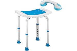 Bakaji Sgabello Bagno in Alluminio Altezza Regolabile Sedile Doccia Sedia Vasca Ausilio per Anziani, Piedini in gomma Antiscivolo, portata fino a 150 Kg, (Rettangolare con maniglia ausiliare)