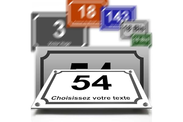 Plaque aluminium/polyethylene numéro rue décorative - pour maison, garage, porte, et boite aux lettres - collection classique : 2 lignes personnalisables