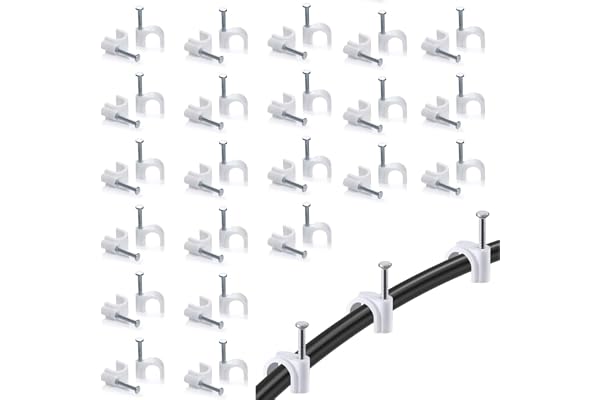 Hi-PLASST 6mm Cable Clips (100pcs) with Metal Nails Wire Fastener Clips for Wall Cable Management, Cord Organizer for TV, USB, Ethernet & Power Cables Round Wire Clamps for Hanging Wires