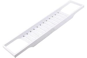 Summerlee Bamboo Bath Rack – Grey Contemporary Heavy Duty Bathroom Storage Shelf Tray with for Wine Drink Glass Mobile Smart Phone Book Tablet Holder Stand – Universal Size Fits Most Standard Baths