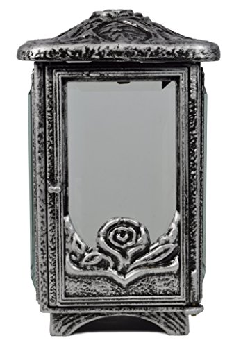 Paul Jansen Grablaterne eckig mit Facettenscheiben und Rosendekor Höhe 22 cm, schwarz / silber - 2