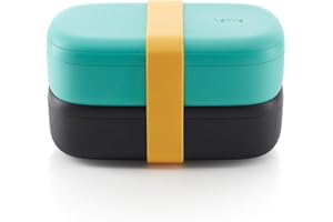 Lékué Recipiente doble hermético para transportar y conservar alimentos, Polipropileno, Turquesa, Talla Única