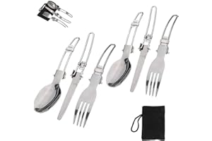 FANSEZQ 2 set Kit Couvert Camping Pliable, 304 Vaisselle pliante, Vaisselle Pliable Et Ultra-Légère Trois En Un, Comprend Un Sac En Nylon Noir, Très Adapté Pour Les Voyages De Pique-Nique En Plein Air