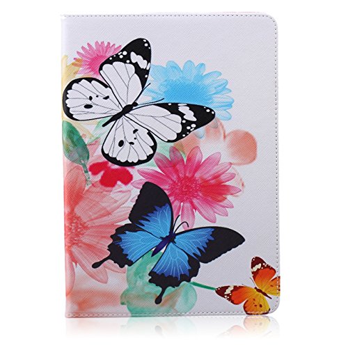 iPad Air 2 Hülle, Deenor Bunt Painting und Stilvoll Brieftasche Tasche PU Leder Flip Protective Stand Tasche Schutzhülle Hülle für Apple iPad Air 2 iPad 6 Generation.[Three Butterflies] - 2