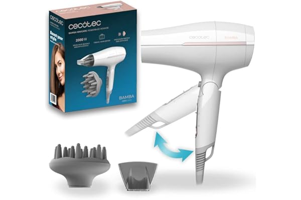 Cecotec Secador de Pelo de Viaje Plegable IoniCare Power&Go Heaven. 2000W, 2 Temperaturas, 2 Velocidades, Función de Aire Frío, Incluye Boquilla Concentradora y Difusor