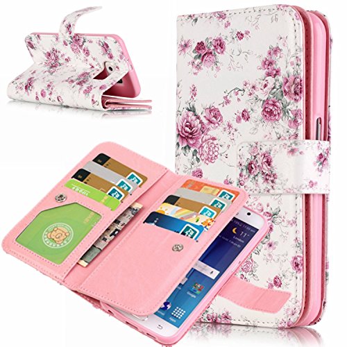 Rosa Schleife® Schutzhülle / Cover / Handyhülle / Ledertasche / Brieftasche Etui für Samsung Galaxy S6 3D Gemalte Entlastung Muster Design Folio PU Leder Tasche Case Hülle im BookStyle mit 9 Kartenfächer PU Leder Hülle Wallet Case - Rosen