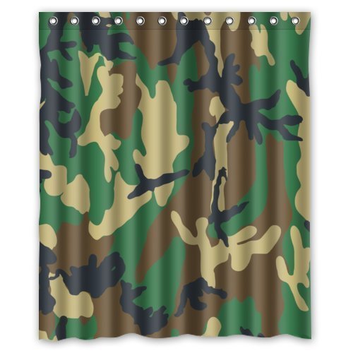 werert Waterproof Bathroom Fabric Forests Military Army Pattern Uniform Style Print Design Shower Curtain 72 X 72 Inches