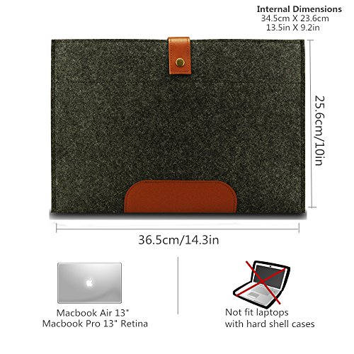 Makion Tragen Filz-Hülse Laptop Tasche Hülle Tasche mit XS Tasche für 13,3-Zoll-MacBook Air / Pro Retina und die meisten 11-13 „Ultrabook Netbook, dunkelgrau Sleeve - 2