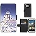 Produktbild PU Leder Wallet Case Folio Schutzhülle // Q01021525 keep calm and carry on 1083 // HTC One M9